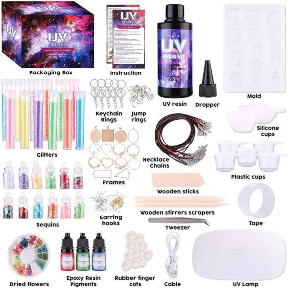 Epoxy Resin Kit for Beginners - Silicone Molds UV Light Clear Casting DIY Kits - Picture 2 of 6